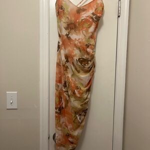 Windsor Asymmetrical Floral Dress - Orange and Brown